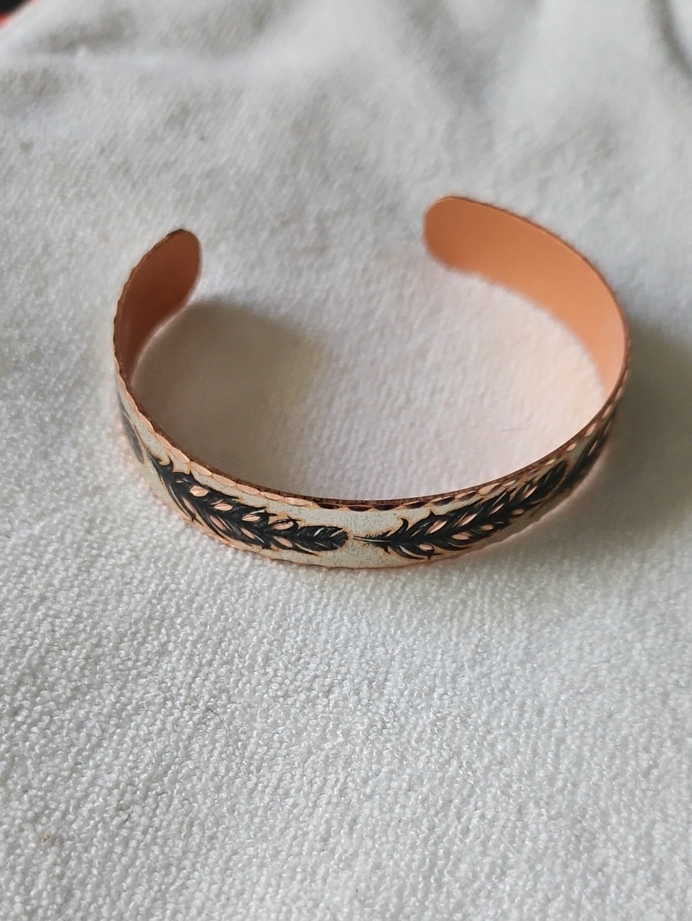 Hand-Stamped Copper Cuff Bracelet with Black Wheat Motif - Copper